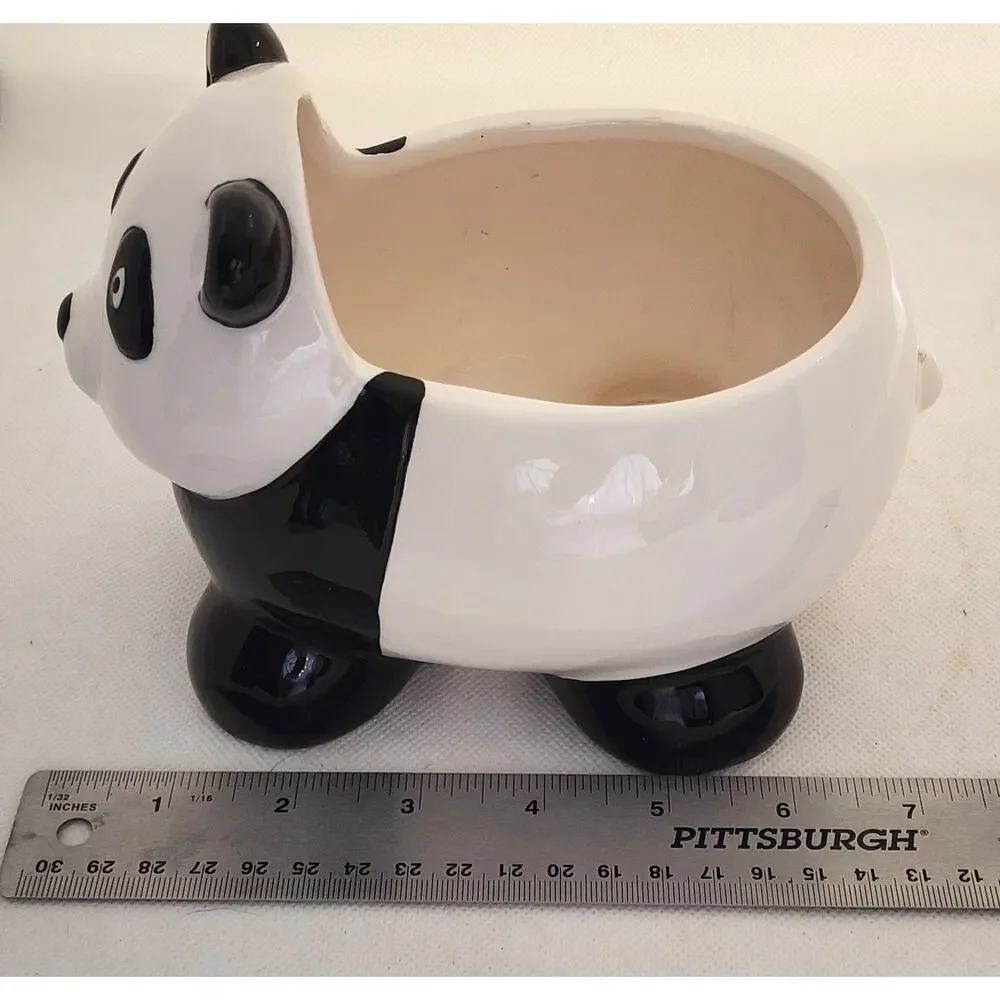 Vintage Cute Panda Ceramic Planter Pot Black White 8